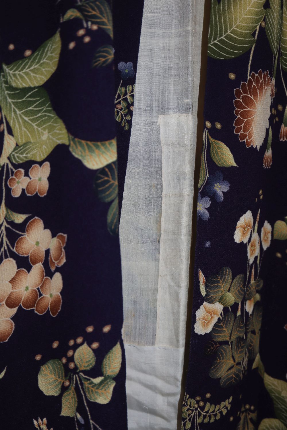 A 1930s crepe de chine printed floral kimono with silk lining